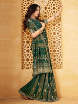 Green viscose embellished festive wear saree