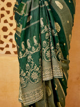 Green viscose embellished festive wear saree