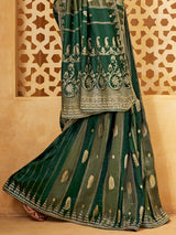 Green viscose embellished festive wear saree