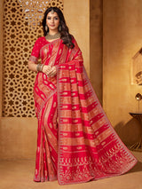 Red viscose embellished wedding saree