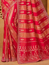 Red viscose embellished wedding saree