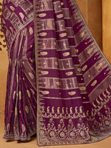Purple viscose embellished festive saree
