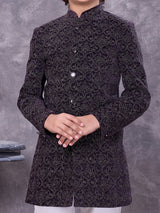 Velvet purple embroidered royal boys indowestern
