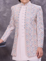 Soft pink jacquard ornate jacket indowestern