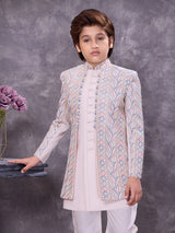 Soft pink jacquard ornate jacket indowestern
