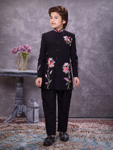 Statement black jacquard stone detailed indowestern
