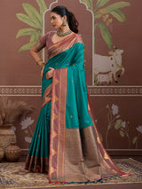 Aqua blue tussar silk handloom zari saree