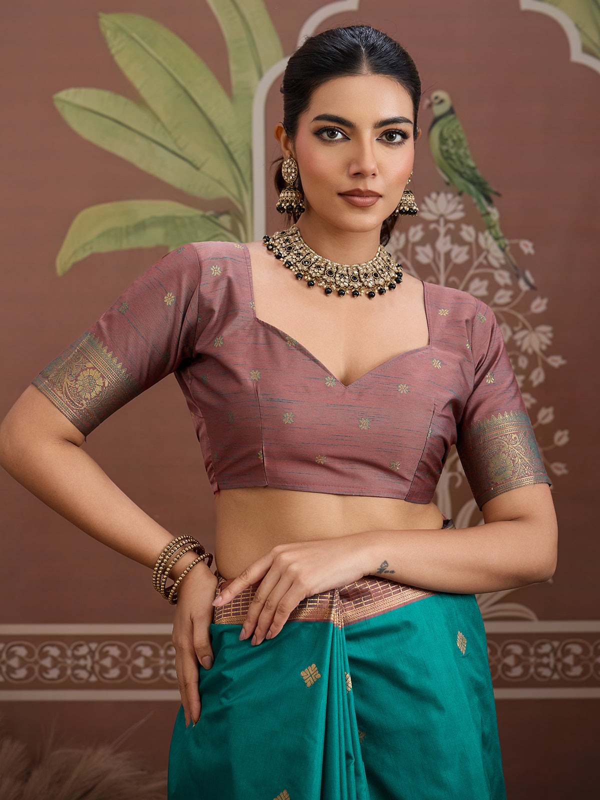 Aqua blue tussar silk handloom zari saree