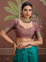 Aqua blue tussar silk handloom zari saree