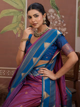 Purple tussar silk zari handloom festive wear saree