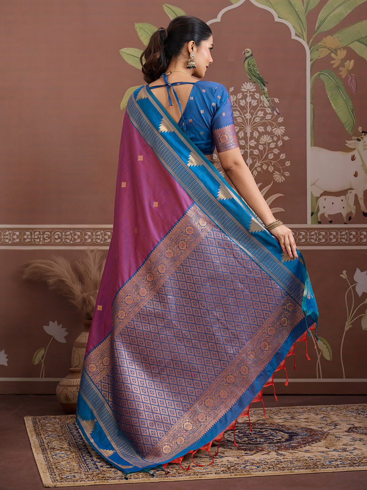 Purple tussar silk zari handloom festive wear saree