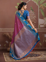 Purple tussar silk zari handloom festive wear saree