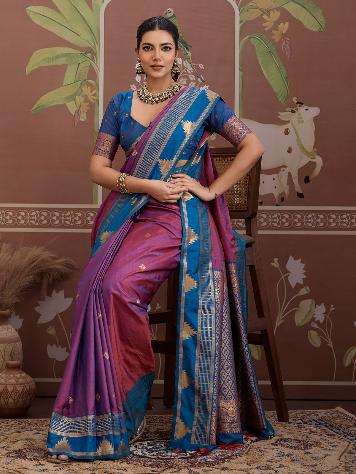 Purple tussar silk zari handloom festive wear saree