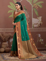 Green tussar silk saree with handloom zari