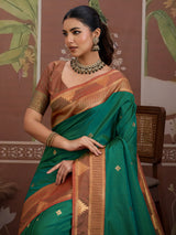 Green tussar silk saree with handloom zari