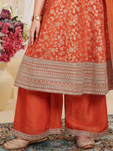Orange embellished palazzo suit with dupatta
