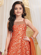 Orange embellished palazzo suit with dupatta