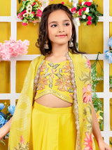 Yellow indowestern designer suit with shrug