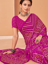 Pink bandhani printed chiffon saree