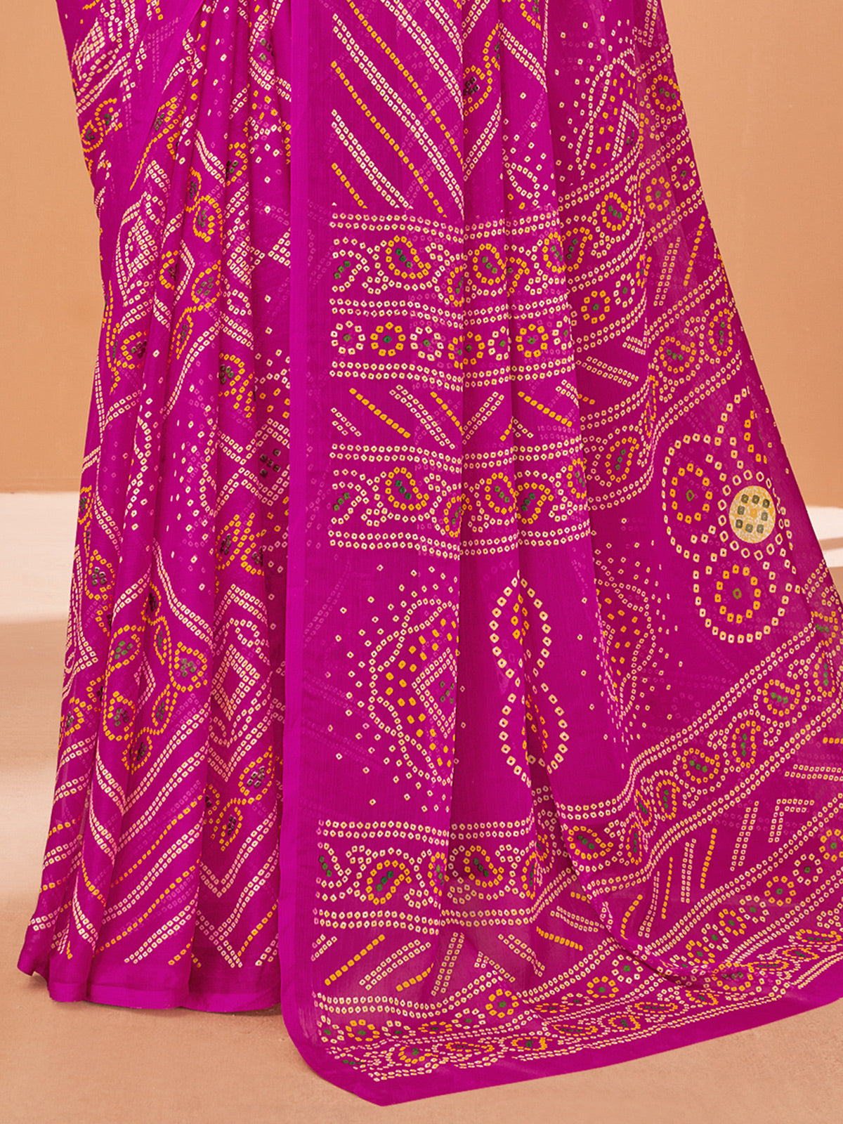 Pink bandhani printed chiffon saree