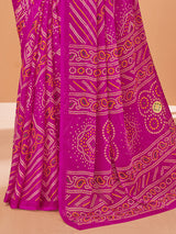 Pink bandhani printed chiffon saree