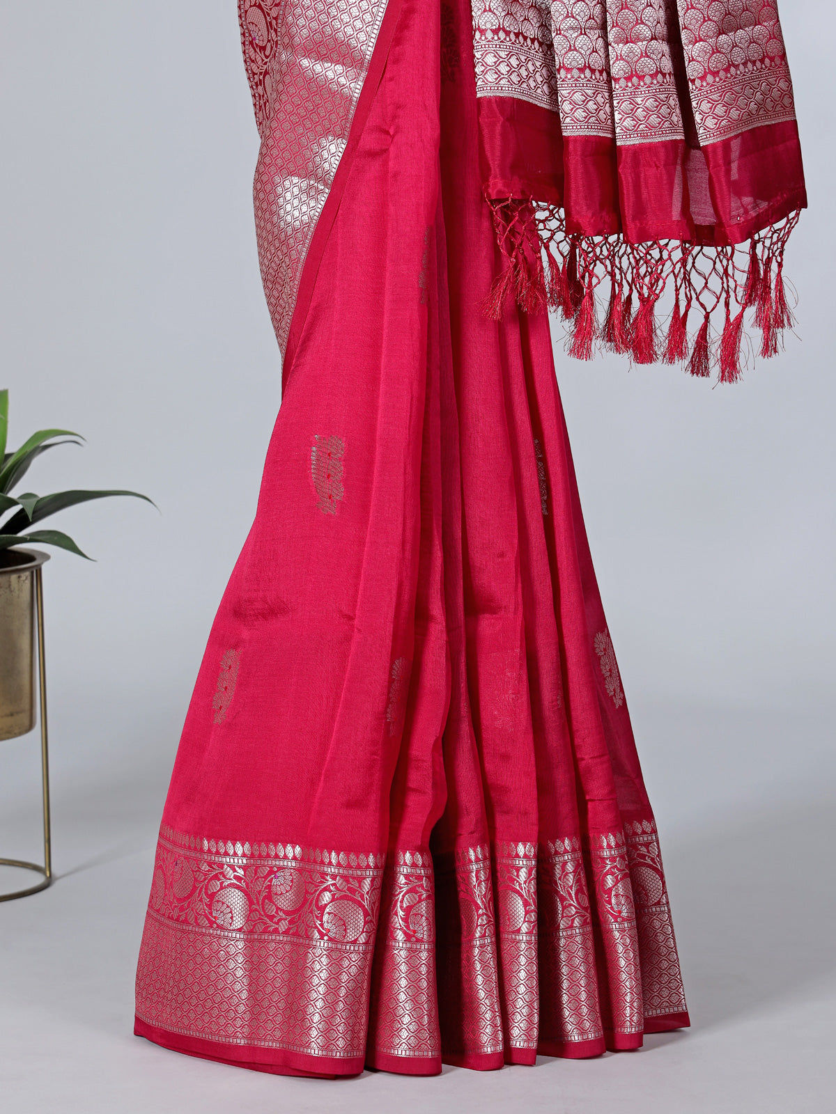 Red art silk saree with traditional zari work