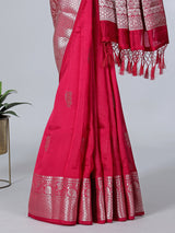 Red art silk saree with traditional zari work