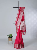 Red art silk saree with traditional zari work