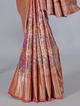 Peach floral printed kanjivaram silk zari saree