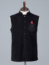 Black woolen waistcoat with zardosi work on pocket