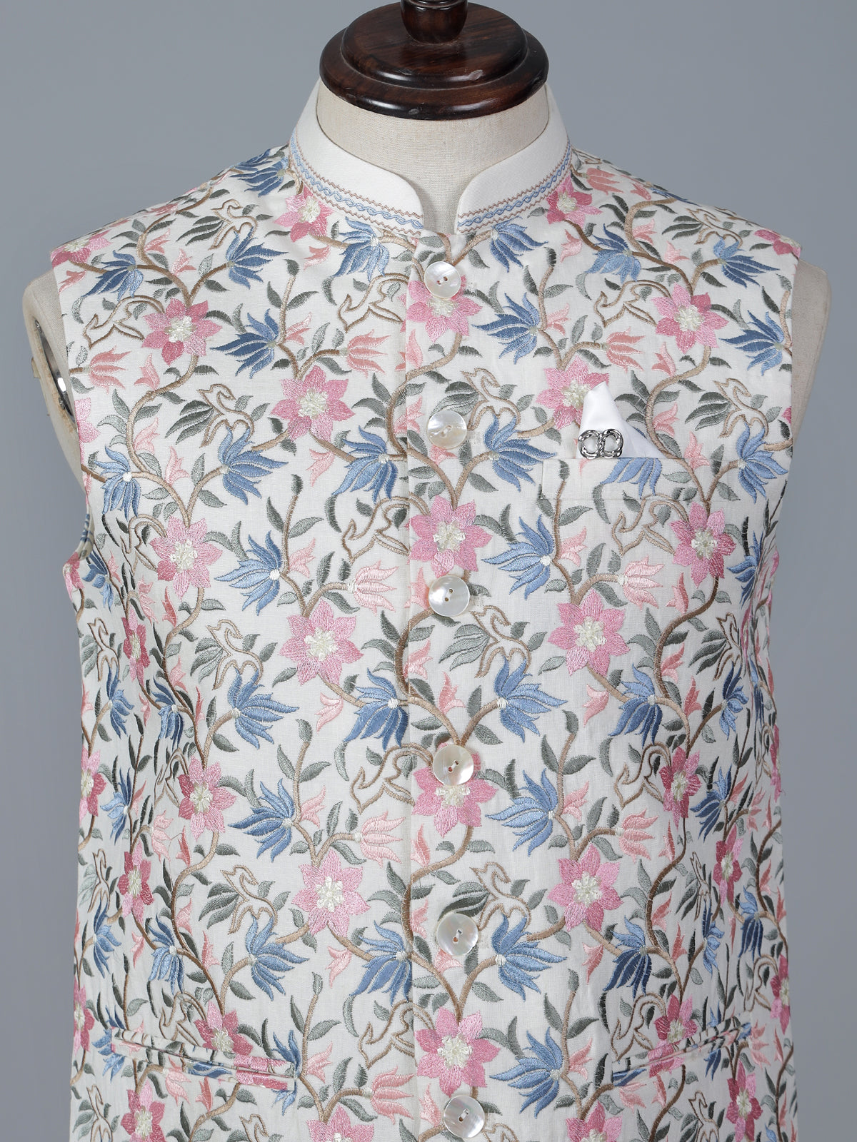 White cotton waistcoat with embroidered finish