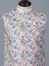 White cotton waistcoat with embroidered finish
