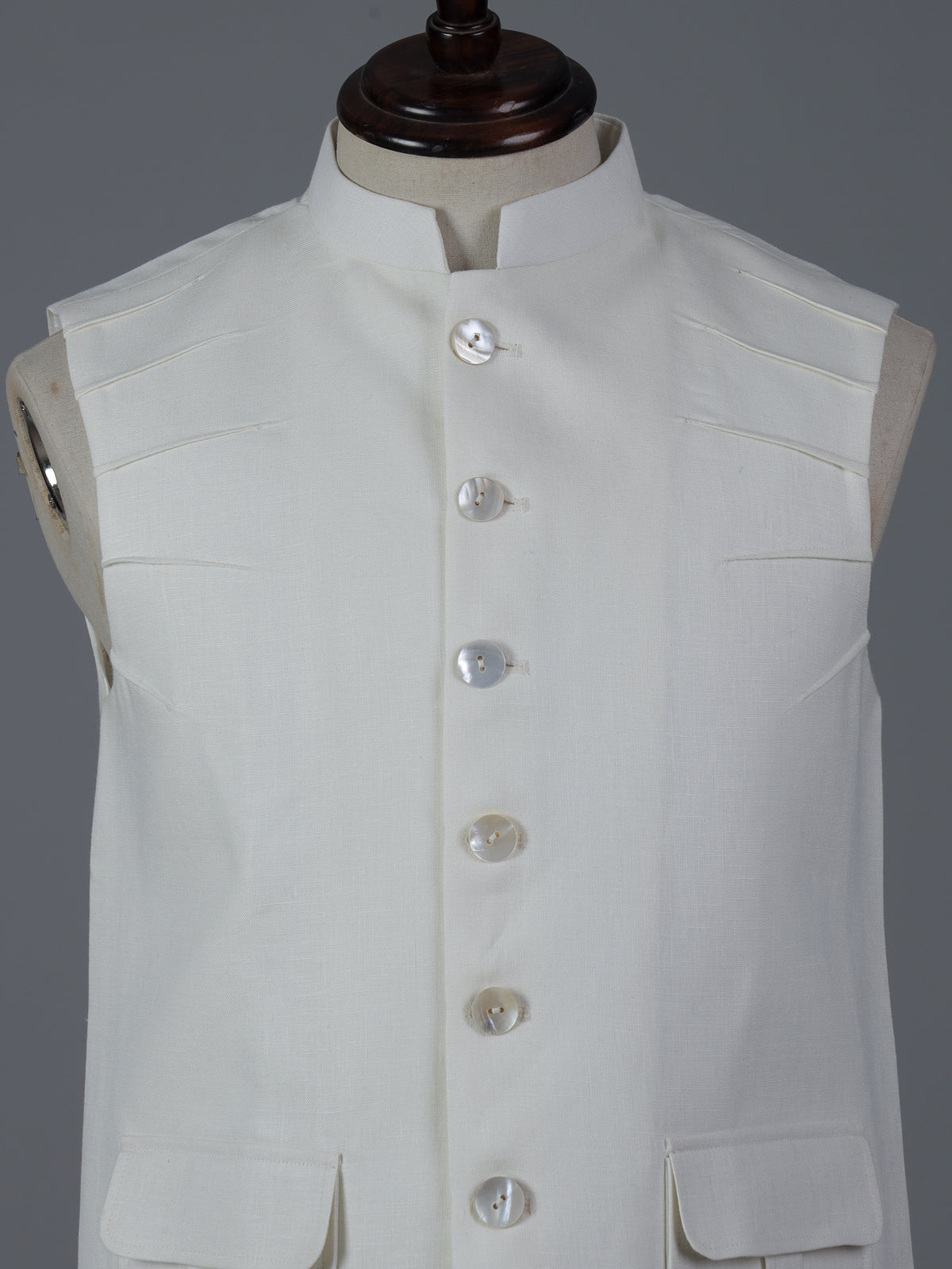 Off white cotton two pocket waistcoat