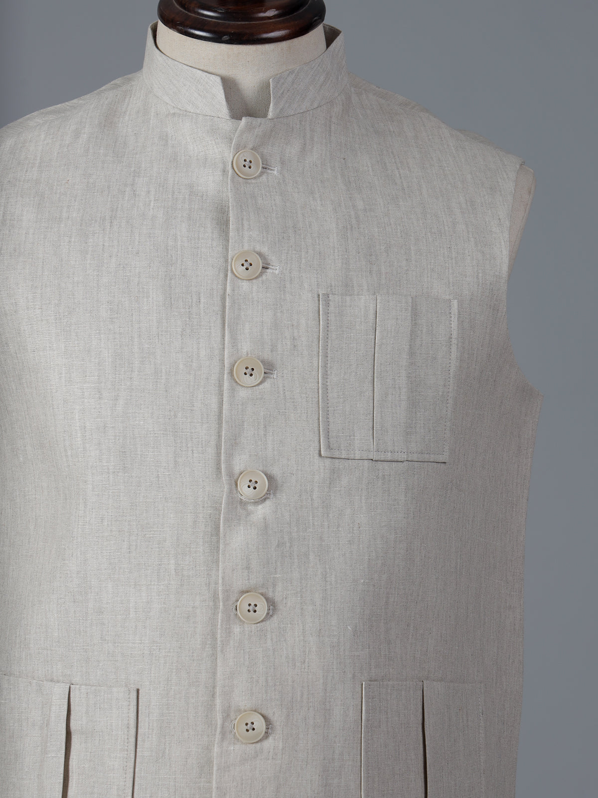 Beige cotton three pocket festive waistcoat