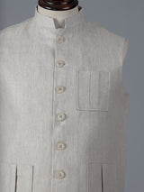 Beige cotton three pocket festive waistcoat