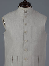 Beige cotton three pocket festive waistcoat