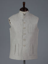 Beige cotton three pocket festive waistcoat