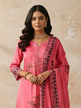 Pink printed thread and sequins palazzo kurti set