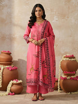 Pink printed thread and sequins palazzo kurti set