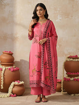 Pink printed thread and sequins palazzo kurti set