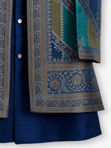 Rama blue silk boys indowestern for jacket style