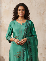 Rama green printed thread and sequins palazzo kurti set