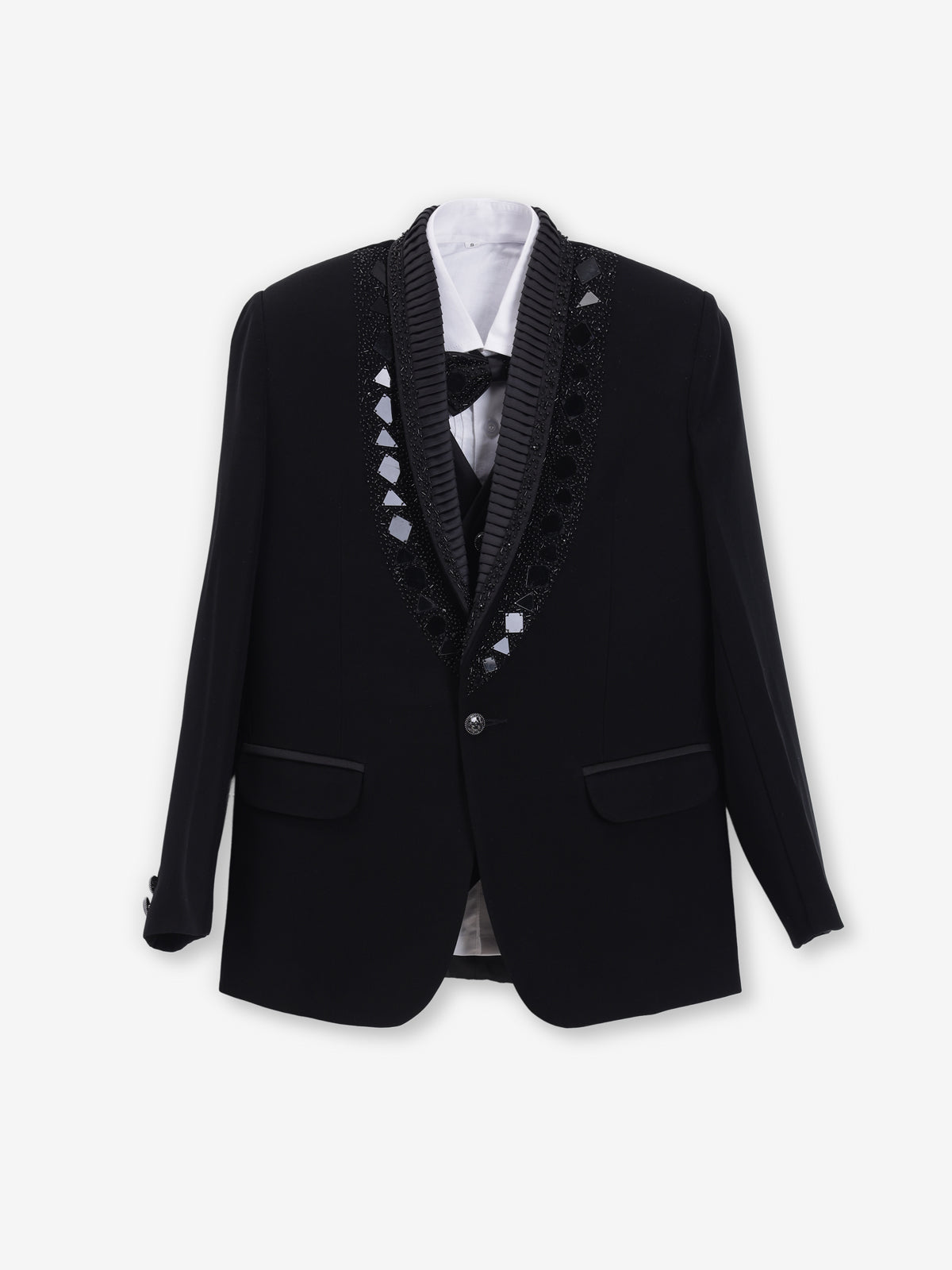 Black coat suit for reception wear in terry rayon