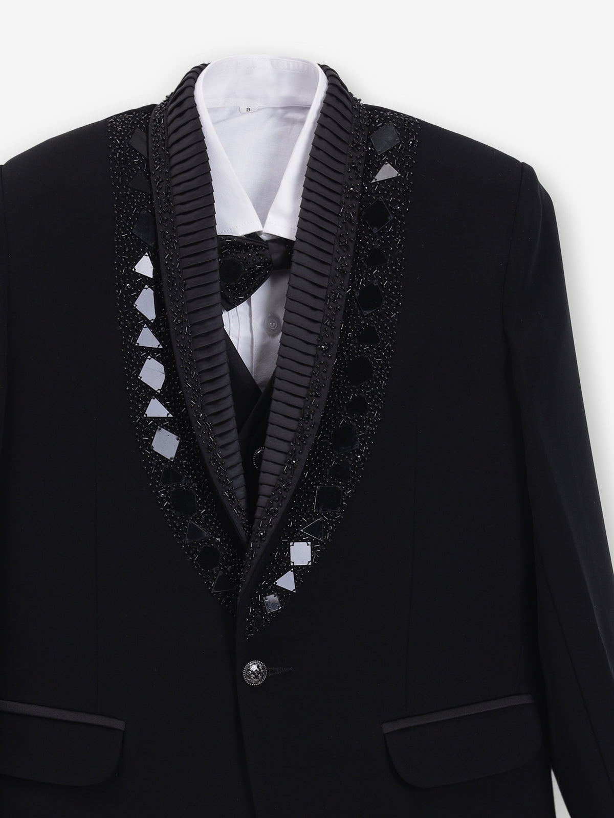 Black coat suit for reception wear in terry rayon