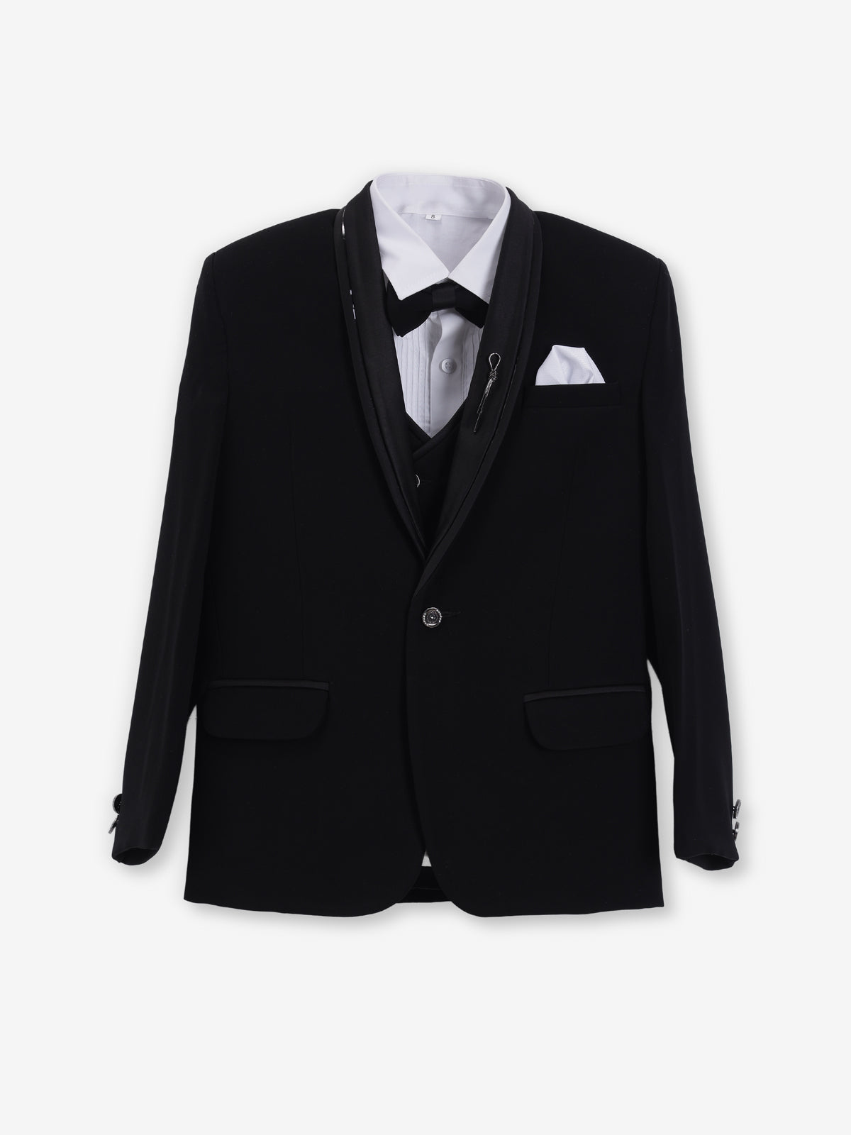 Black terry rayon solid one button boys coat suit