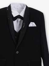 Black terry rayon solid one button boys coat suit