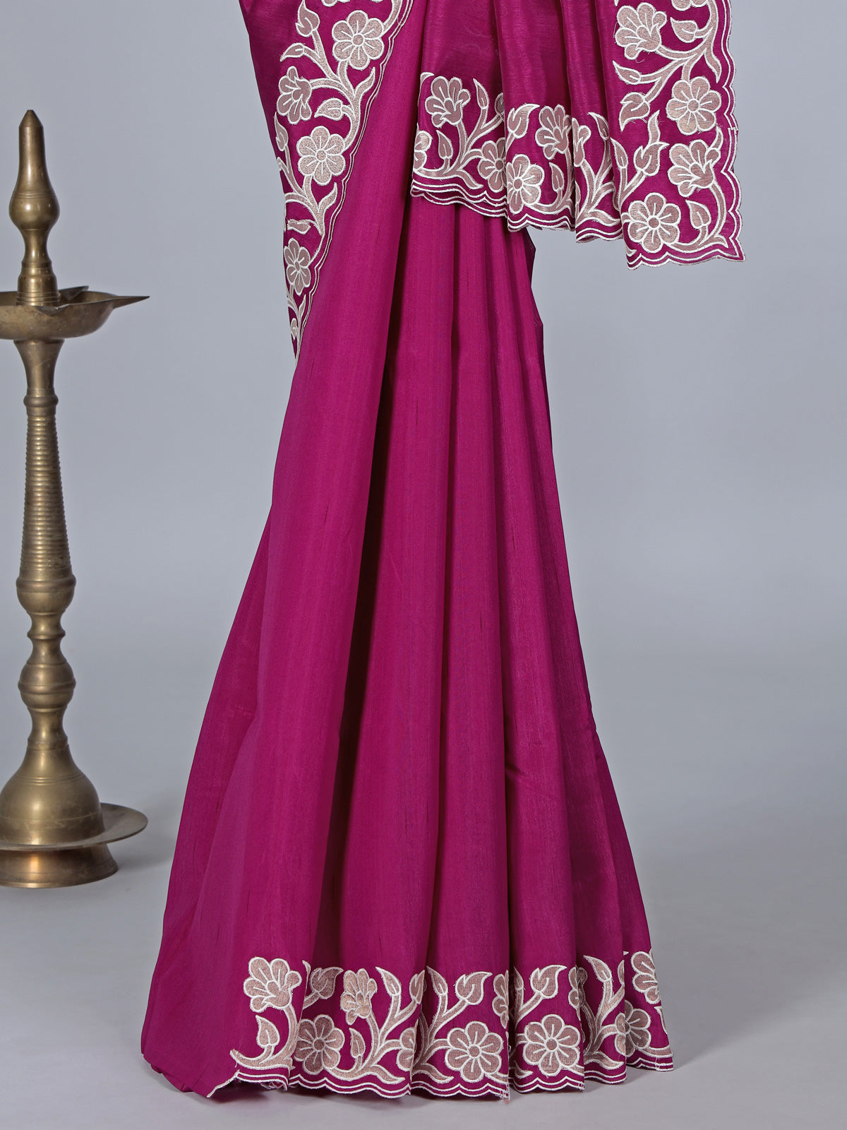Magenta semi silk embroidery traditional saree