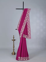 Magenta semi silk embroidery traditional saree