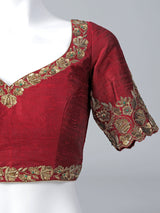 Maroon raw silk zardosi work sweetheart blouse