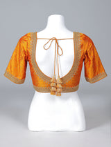 Mustard yellow raw silk stone work blouse